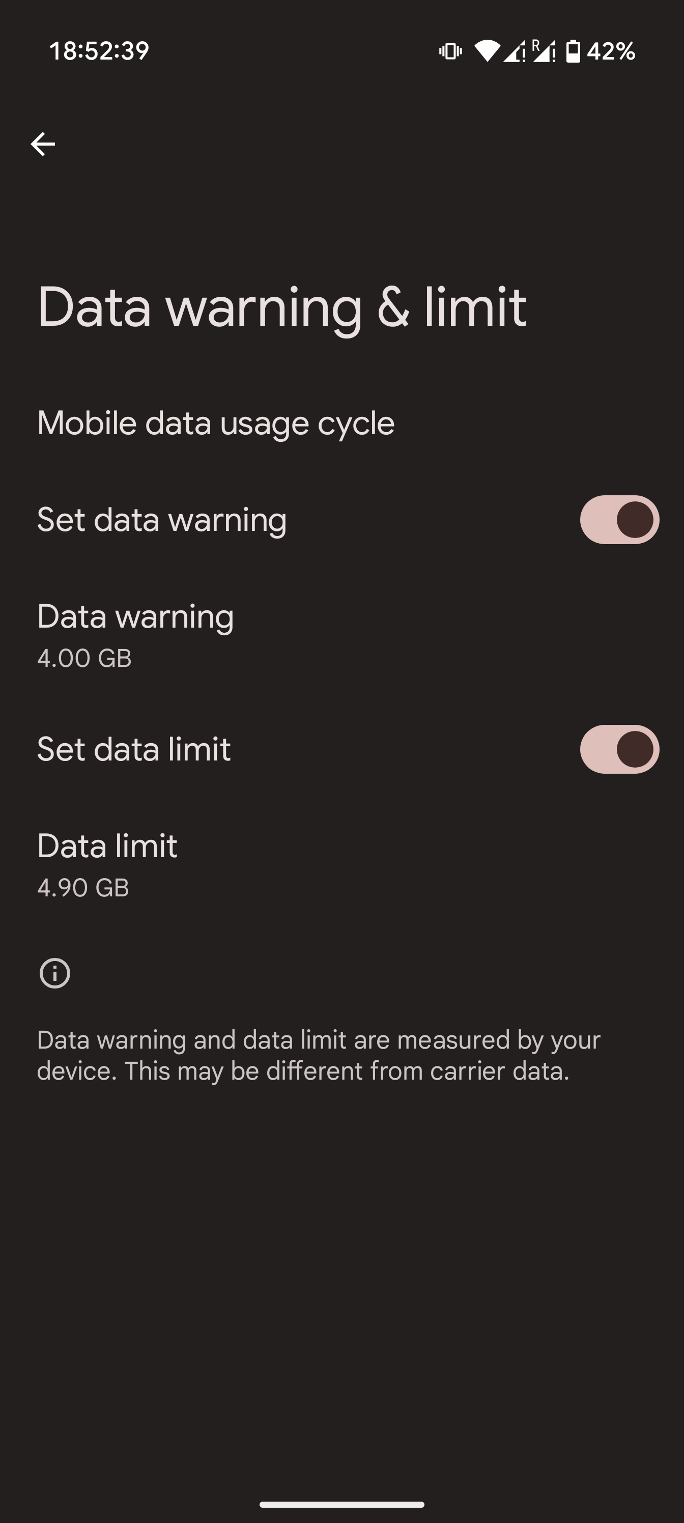 Android Mobile Data management setting